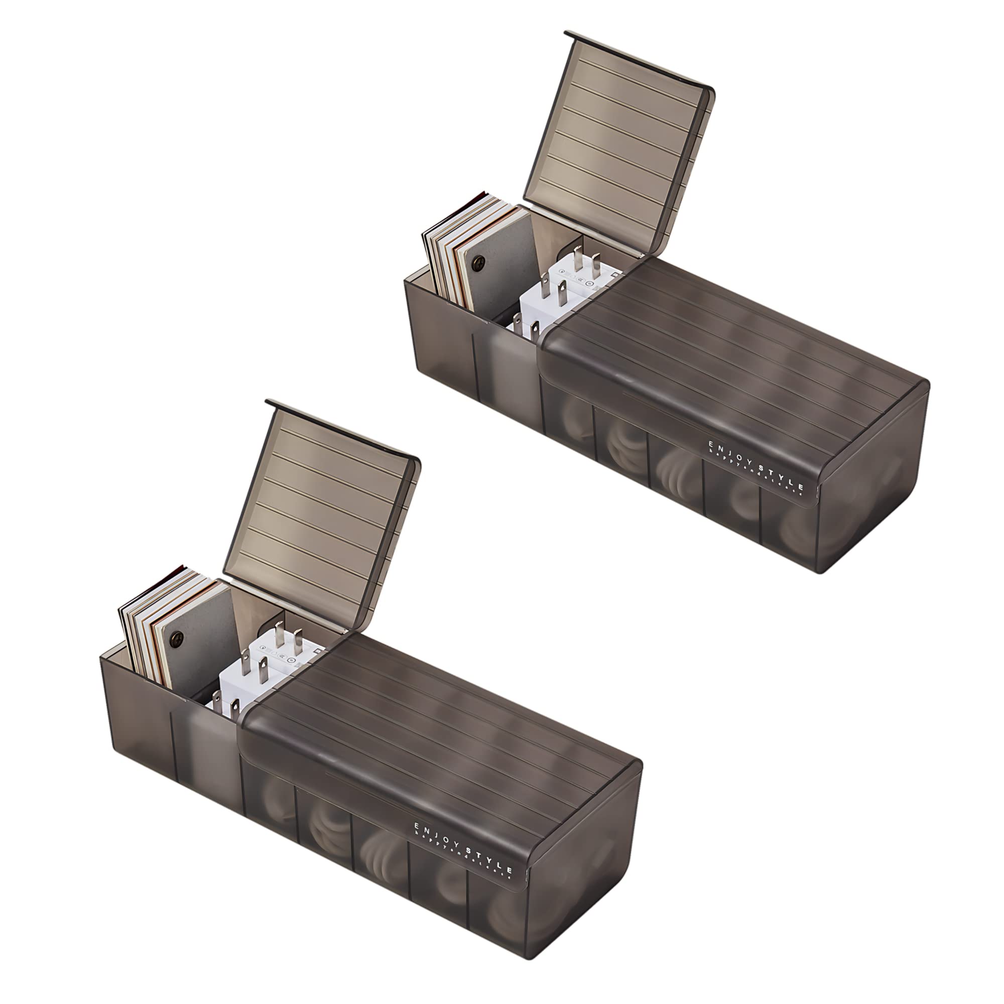 ZHSMYUP Data Cable Organizer Cases Set of 2 Charge Cable Management 7 Compartments Storage Box USB Cord Sorter Small Desk Electronic Accessories Organizer and Storage (2 Grey)
