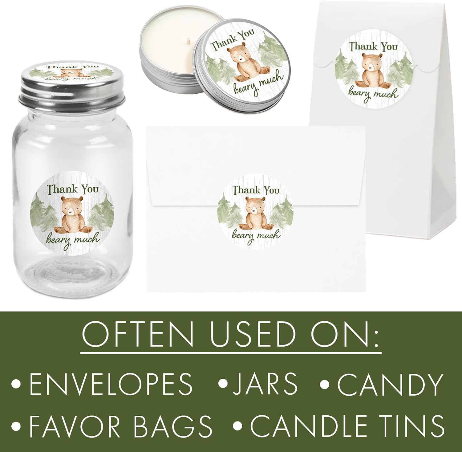 Woodland Teddy Bear Baby Shower Thank You Stickers, Thank You Beary Much, We Can Bearly Wait - 40 Count - Image 4