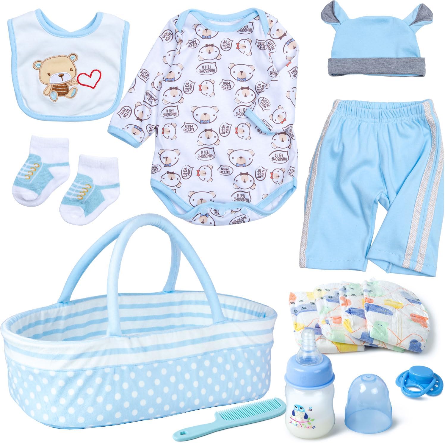 Pedolltree Reborn Baby Dolls Clothes Boy Accessories Blur Outfit 13 Pcs Set