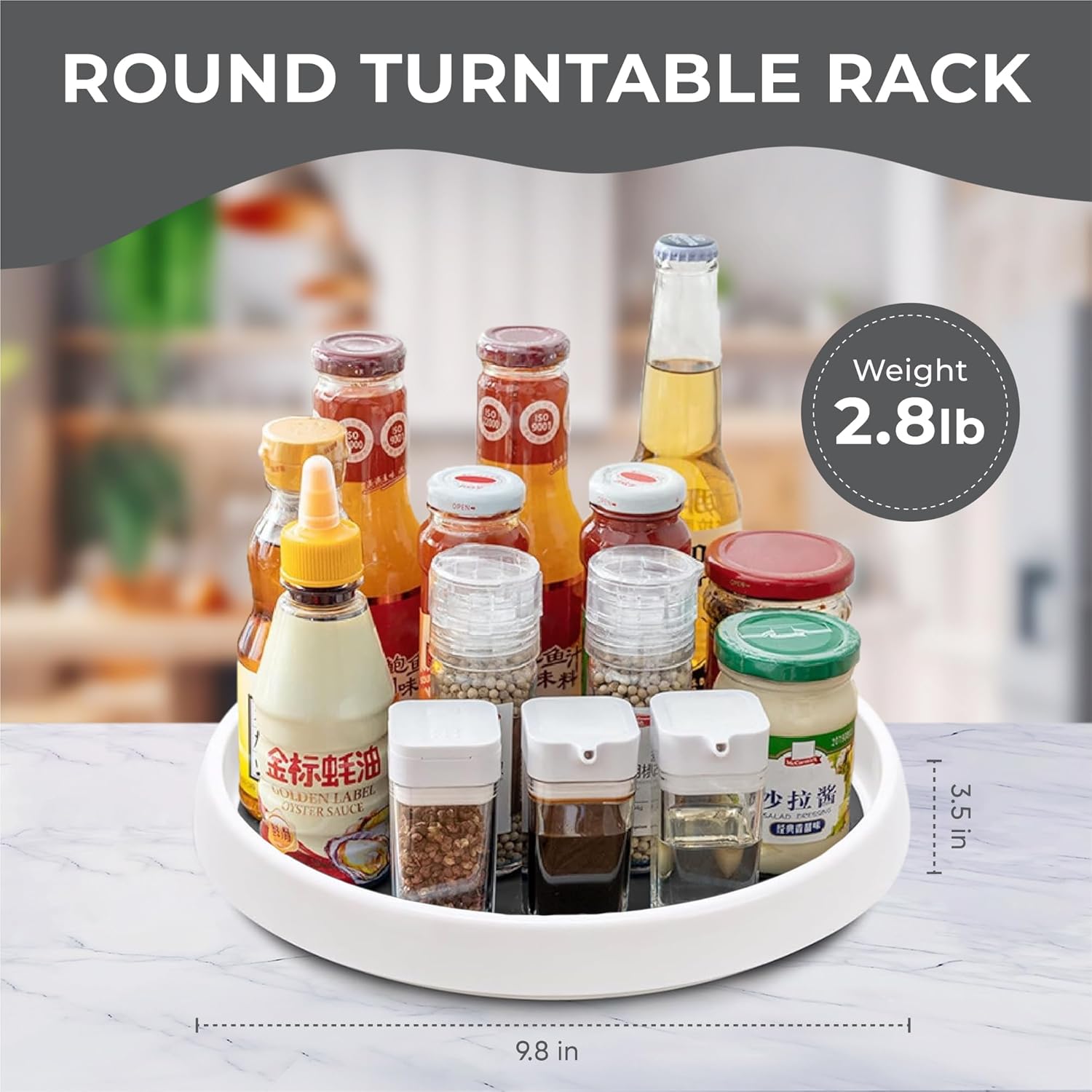 Pack of 4 10-inch Non-Skid Lazy Susan Cabinet Organizer Turntables - Durable Turn Table Organizers with Arc Thick Guardrail and Anti-Slip Perfect for Pantry, Kitchen, Bathroom, and Spice Storage