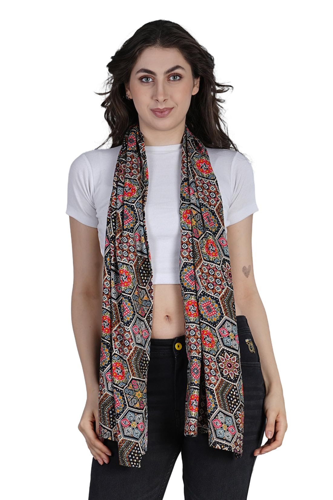 Printed Rayon Scarf: Luxurious Soft Stole for Women, Elegant Rhinestone Detail, Ideal for Casual & Formal Outfits-image-24