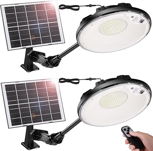 Miniatura 8 de ropelux Luces solares para interiores y exteriores, 3500 lúmenes, 4 modos (1 modo todo el día), sensor de movimiento, luz solar de cobertizo de