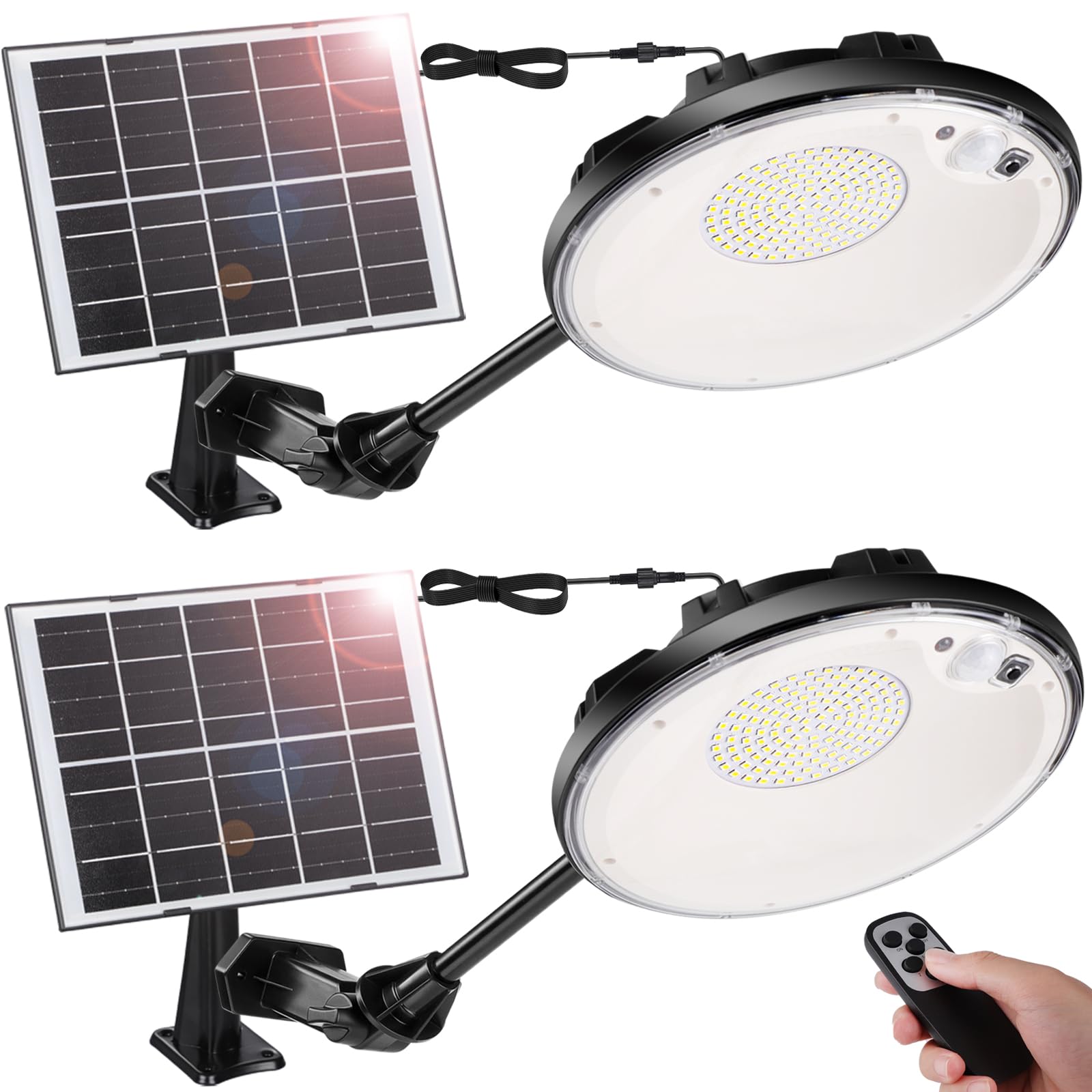 Ropelux Solar Barn Lights Outdoor Indoor with 3500LM 4 Modes (1 All Day Mode), Motion Sensor Solar Shed Light with Remote, Waterproof Dusk to Dawn Solar Powered Hanging Lights for Yard Patio, 2Pack