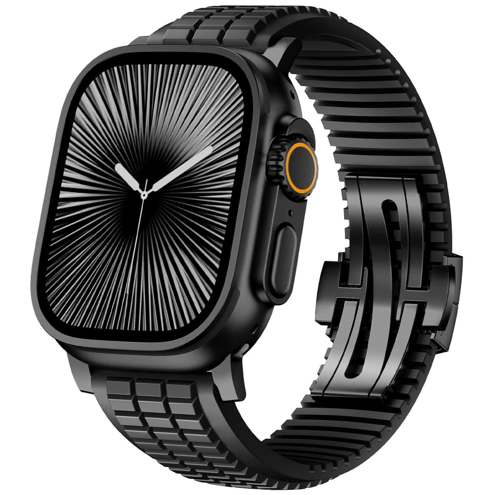 SEURE FKM Armband für Apple Watch Ultra 2/1 49mm,Serie 10 46mm,Serie 9/8/7 45mm,Serie SE2/6/SE/5/4 44mm,Serie 3/2/1 42mm Business Sport Fluorkautschuk-Armbänder Ersatzarmband für Herren Damen