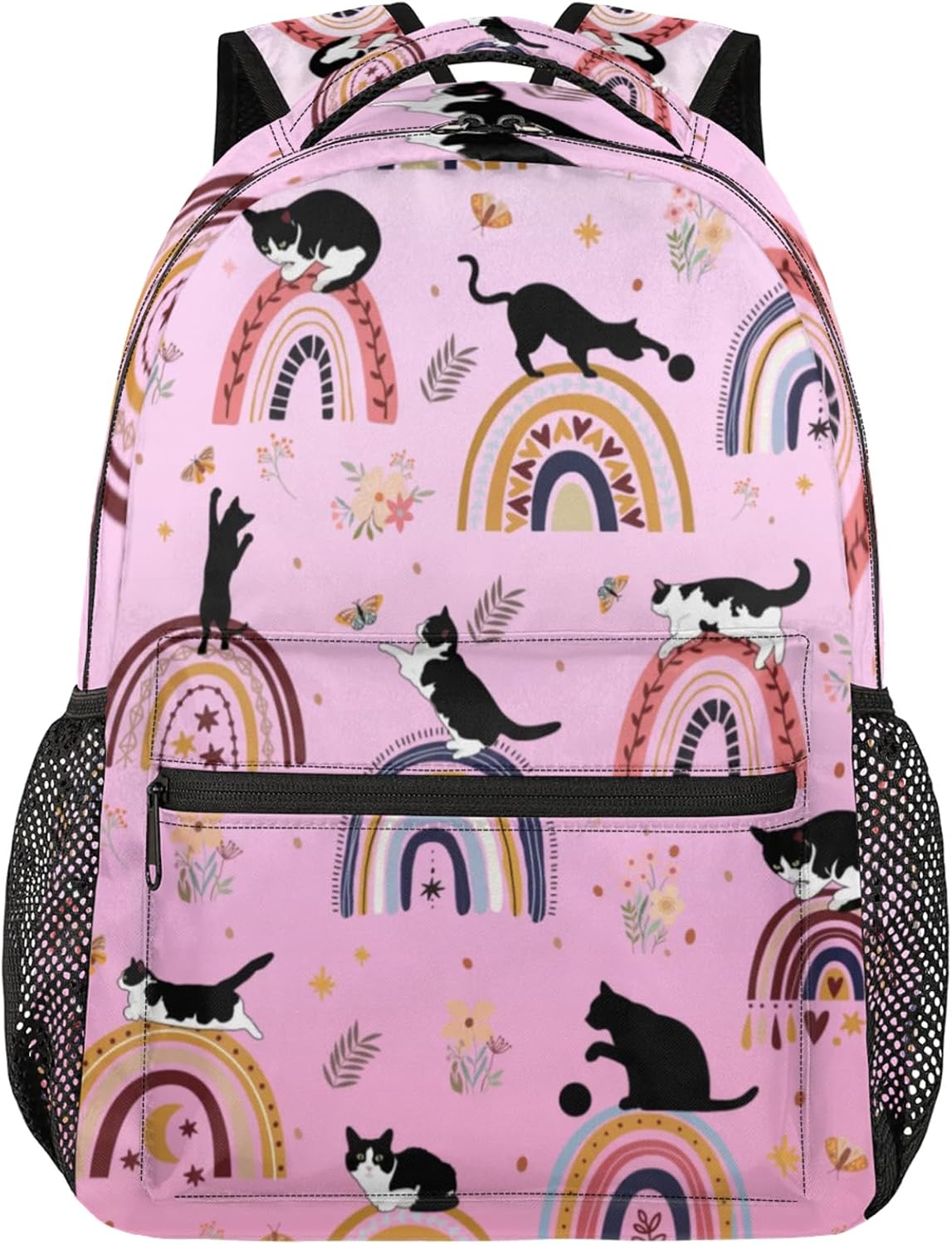 AUUXVA School Backpack for Boys Girls - Lightweight Large Capacity Bookbag with Adjustable Straps 16 Inch Laptop Bag for Kids Teens Travel Work (Rainbow Cat)