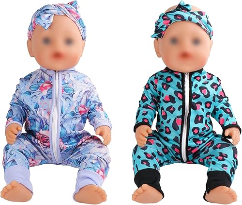 Miniatura 25 de SOTOGO 5 juegos de ropa de muñeca de bebé, trajes con sombreros para muñecas recién nacidas de 14 a 17 pulgadas, ropa de muñecas americanas de 18