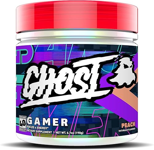Ghost Gamer: fórmula de apoyo de energía y concentración – 40 porciones, melocotón, nootrópicos que aumentan el cerebro y cafeína natural para