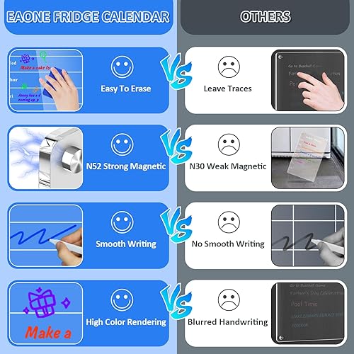 Miniatura 6 de EAONE Calendario magnético acrílico para refrigerador, planificador semanal de borrado en seco transparente de 16 x 12 pulgadas y tablero de notas