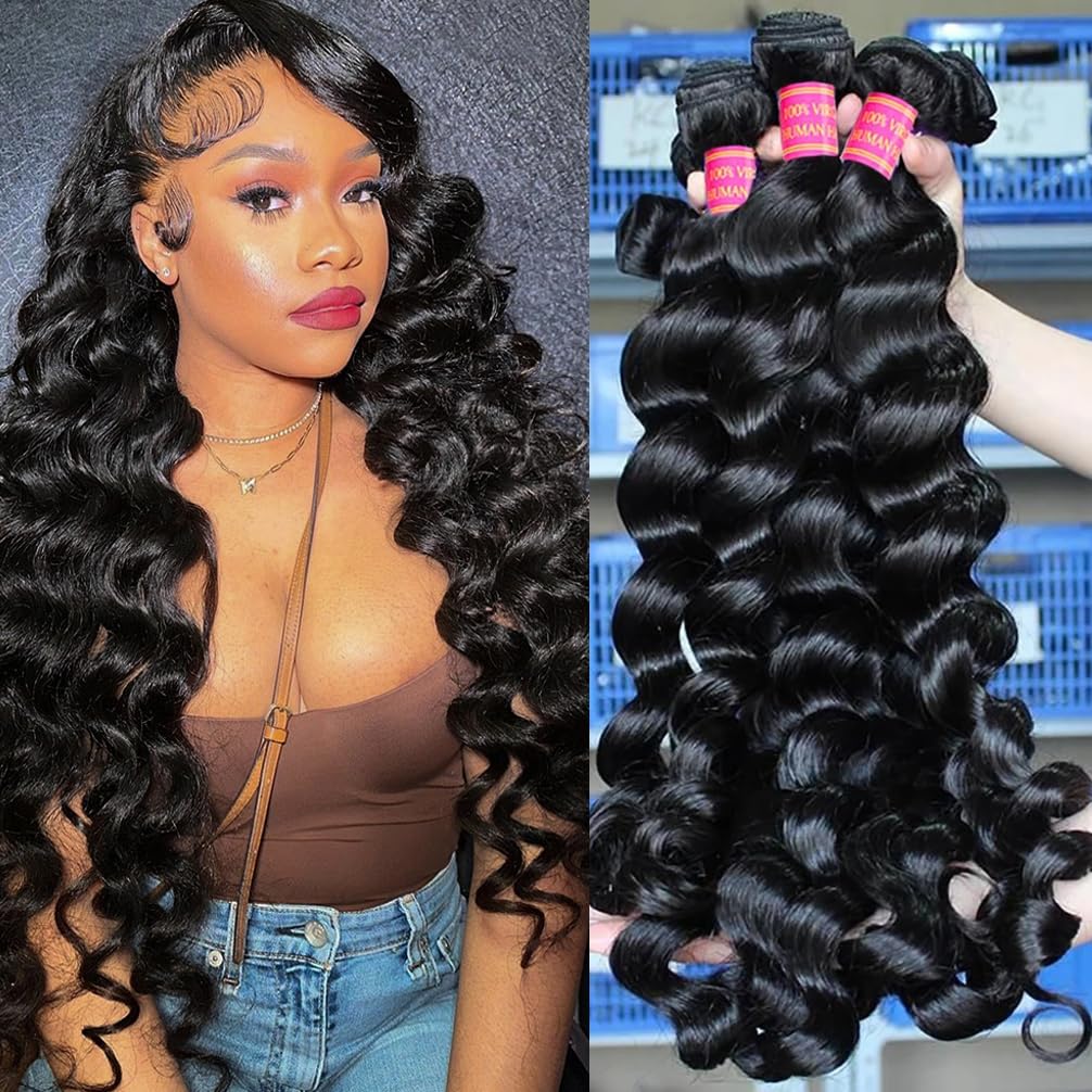 Human Hair Bundles Loose Wave 3 Bundles （20 20 20）12A Grade 100% Unprocessed Brazilian Virgin Human Hair Loose Wave Bundles Double Weft Human Hair