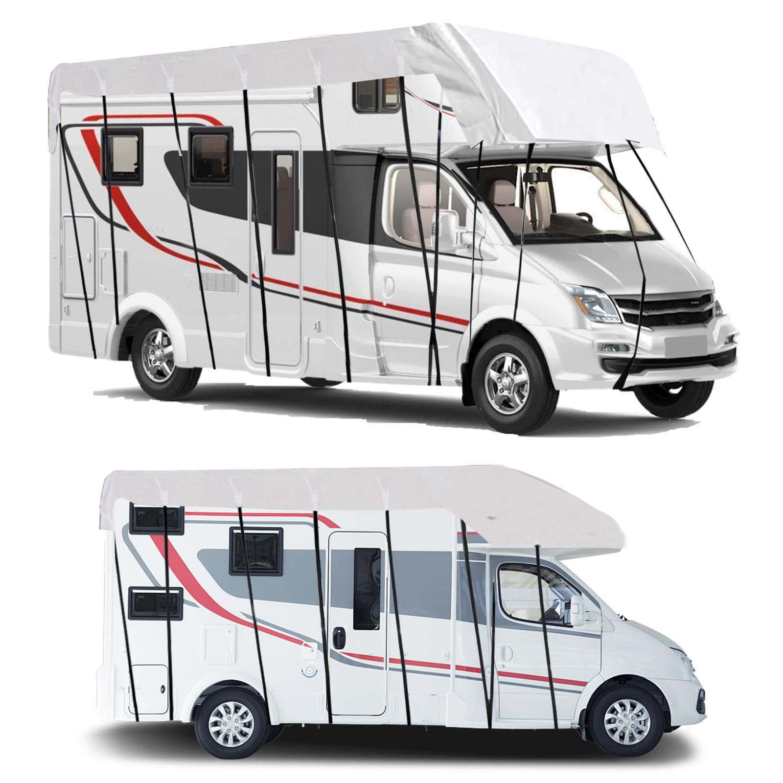 Bâche Protection Camping-Car Universelle 8,5 X 3 M – Tissu Oxford 210D Argenté Étanche Et Anti-UV
