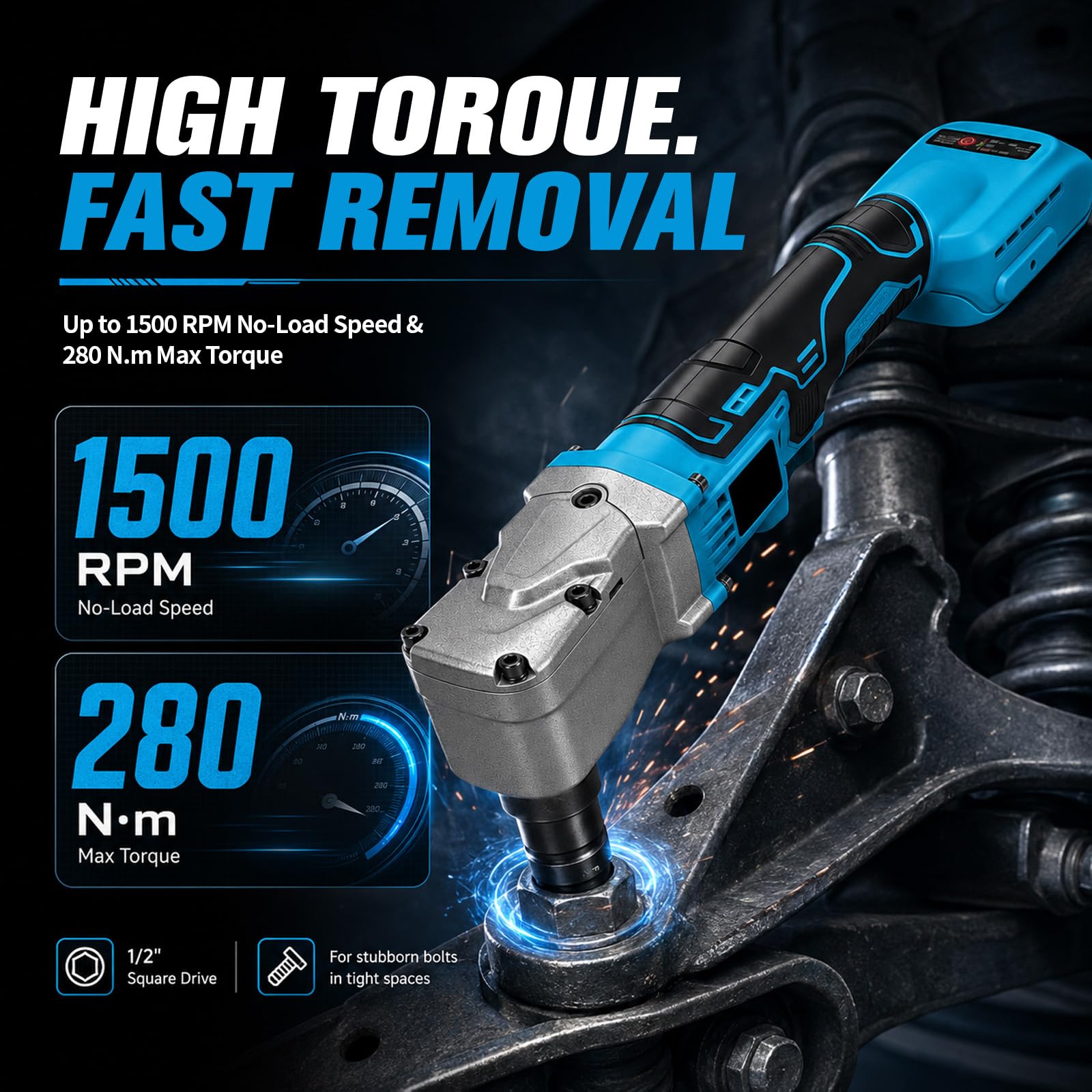 Cricchetto a Batteria da 1/2" Compatibile con Batteria Makita 18V - Chiave a Cricchetto 280Nm, Max 1500 Giri/Min, Avvitatore a Cricchetto Senza Fili con 5 Chiavi a Bussola per Riparazione Auto e