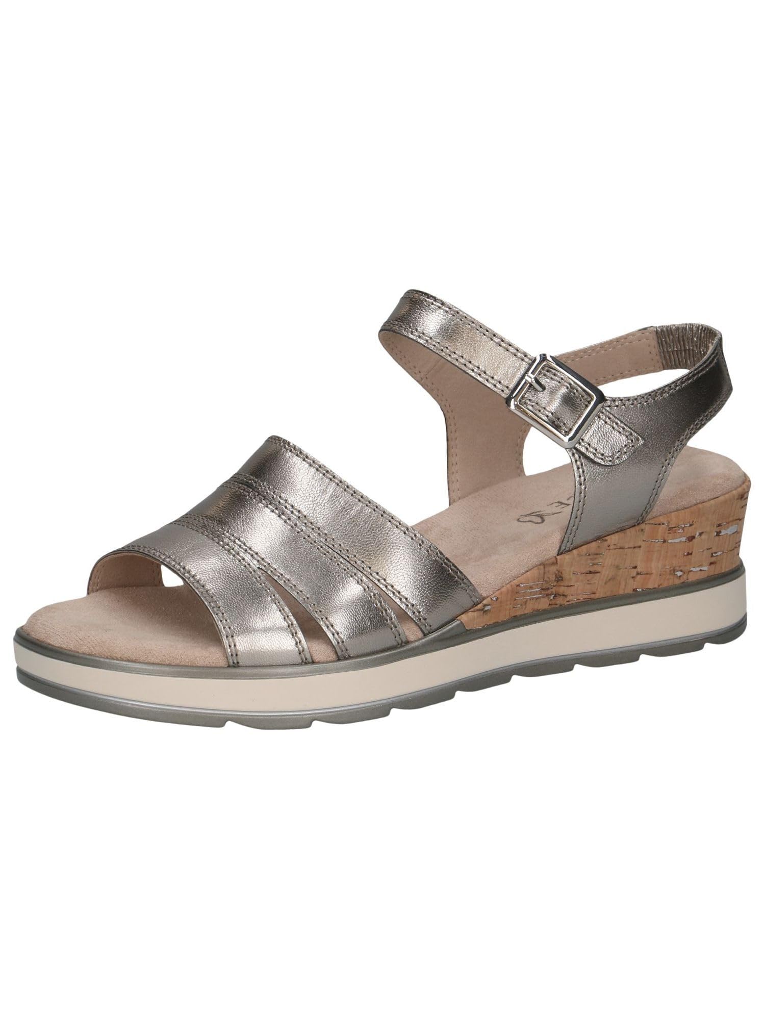 CAPRICE Women Sandals Wedge Heel Leather Summer, Metallic (Stone Metallic), 6.5 UK