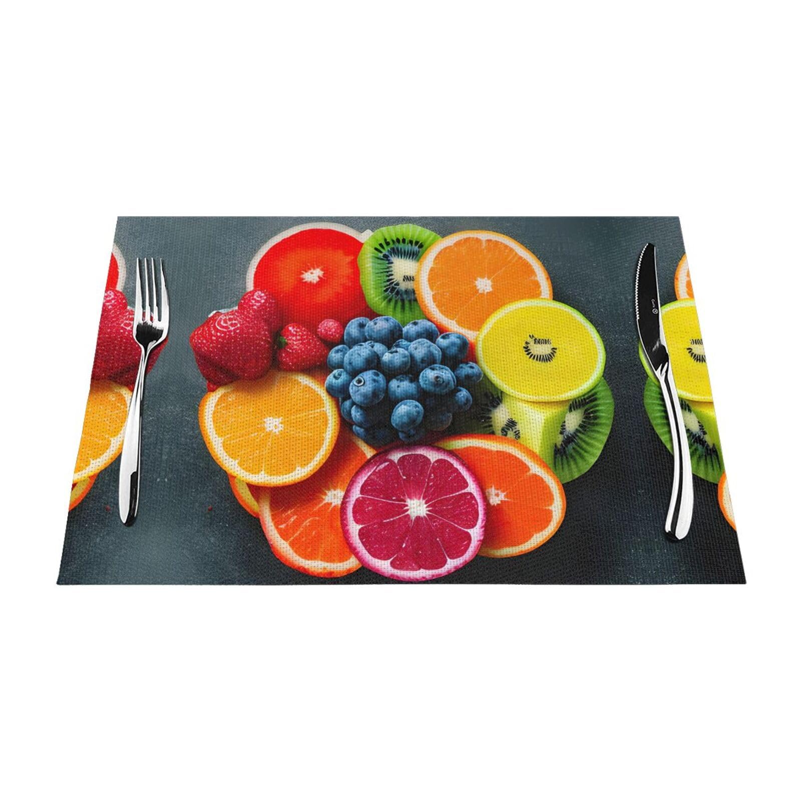 Placemats Set of 6,Table Mats Washable Placemat Decoration, Fruit Rainbow Print