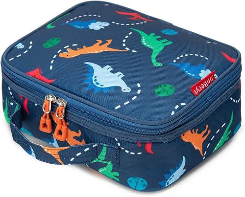 Miniatura 3 de JinBeryl Lonchera térmica para niños y niños, tamaño para preescolar, jardín de infantes o viajes, dinosaurio azul marino, azul, azul marino