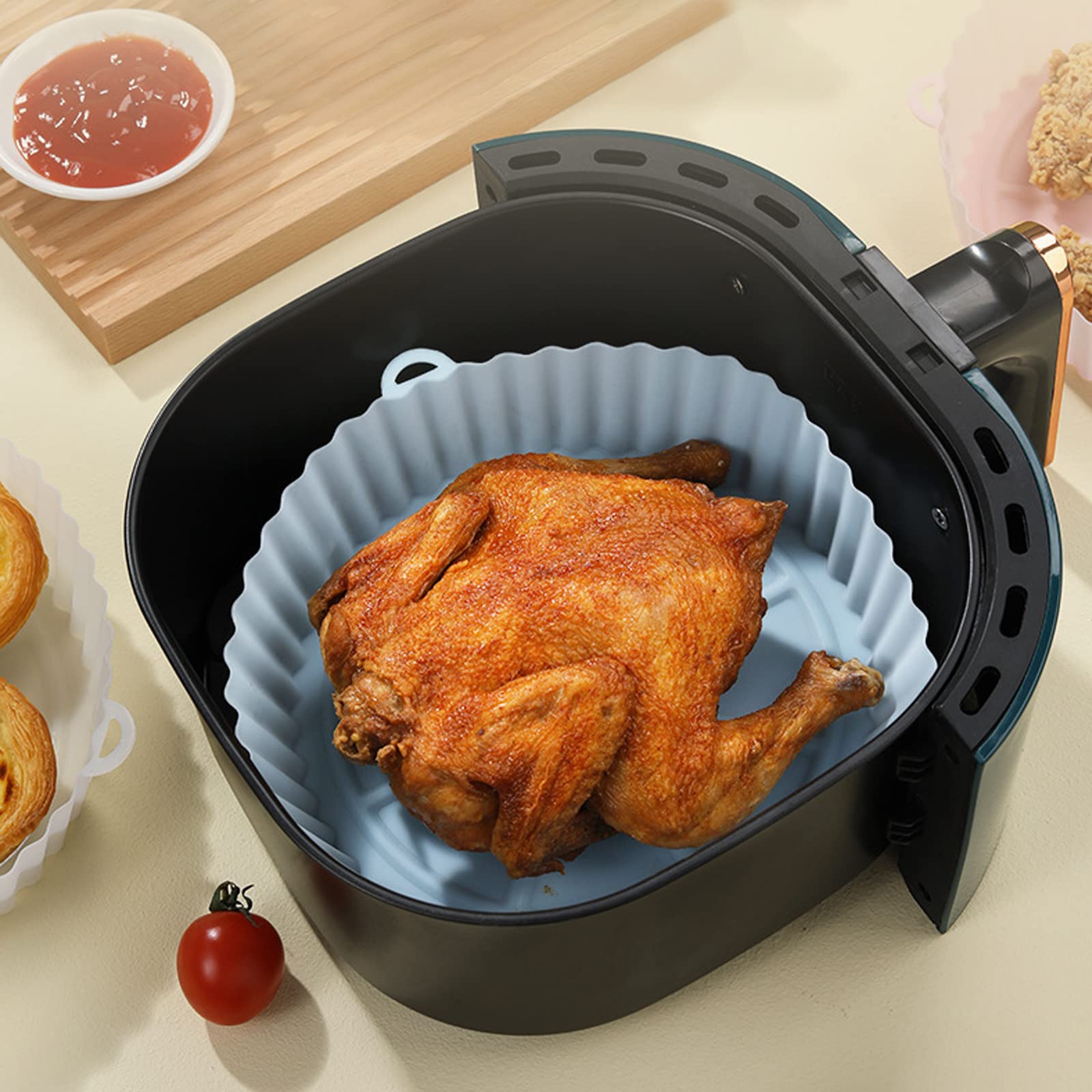 2 pezzi friggitrice ad aria in silicone, rivestimento in gel di silice, padella ad aria riutilizzabile, per forno, microonde, casa, cucina, accessori per padelle ad aria esterna (grigio