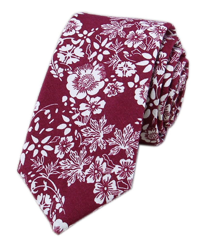Secdtie Men's Skinny Tie Fashion Causal Cotton Floral Printed Linen Necktie