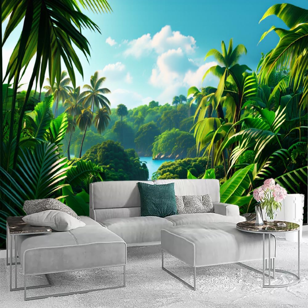 Forest Lakes 3D Murals Wallpaper, Green Plants Large Removable Wall Mural, Modern Decoration Wall Paper for Bedroom Baby Room Living Wall Painting(105"H x 151"W)