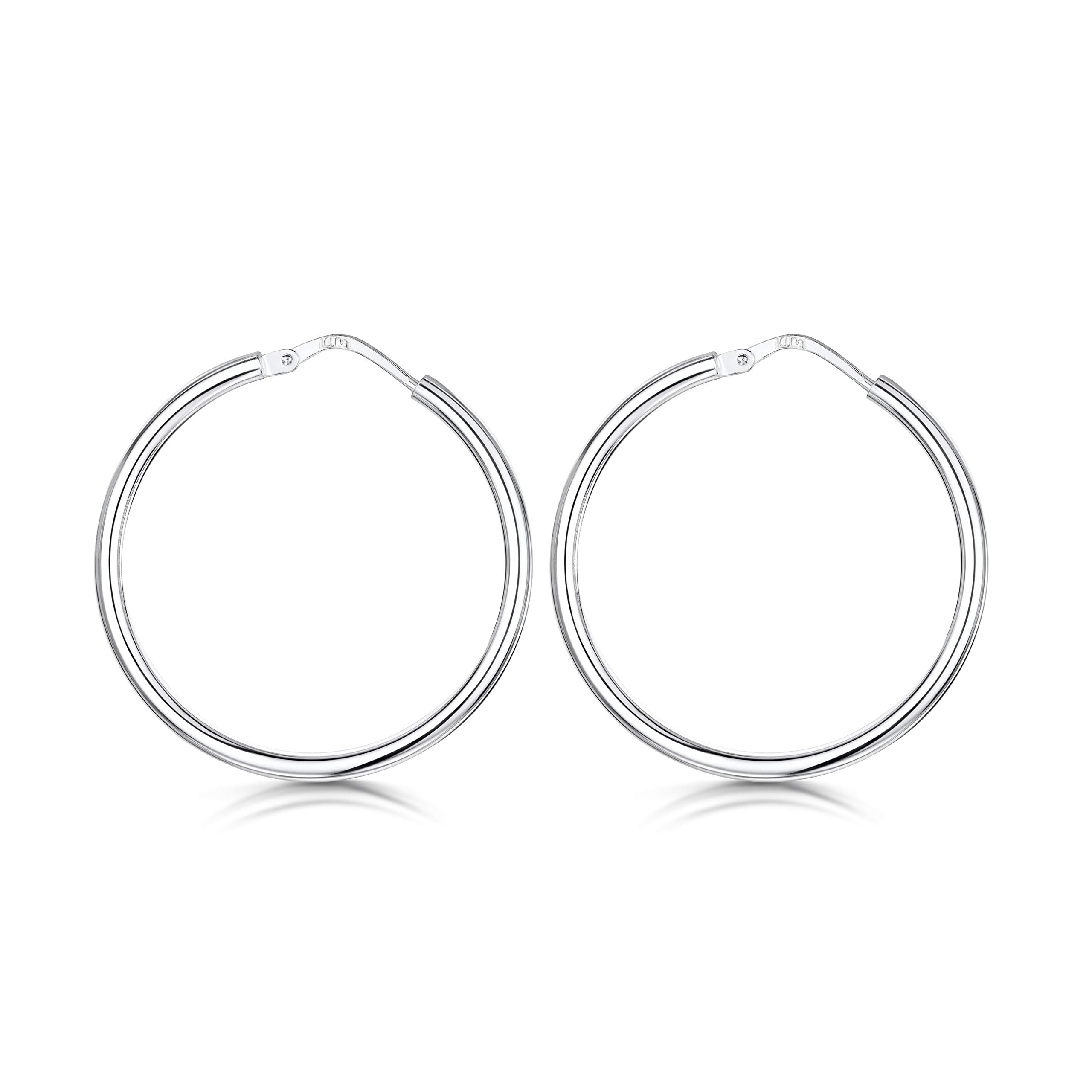 Amberta 925 Sterling Silver Fine Circle Hinged Hoops - Round Creole Sleeper Earrings Diameter Size: 7 10 15 20 25 35 45 55 mm