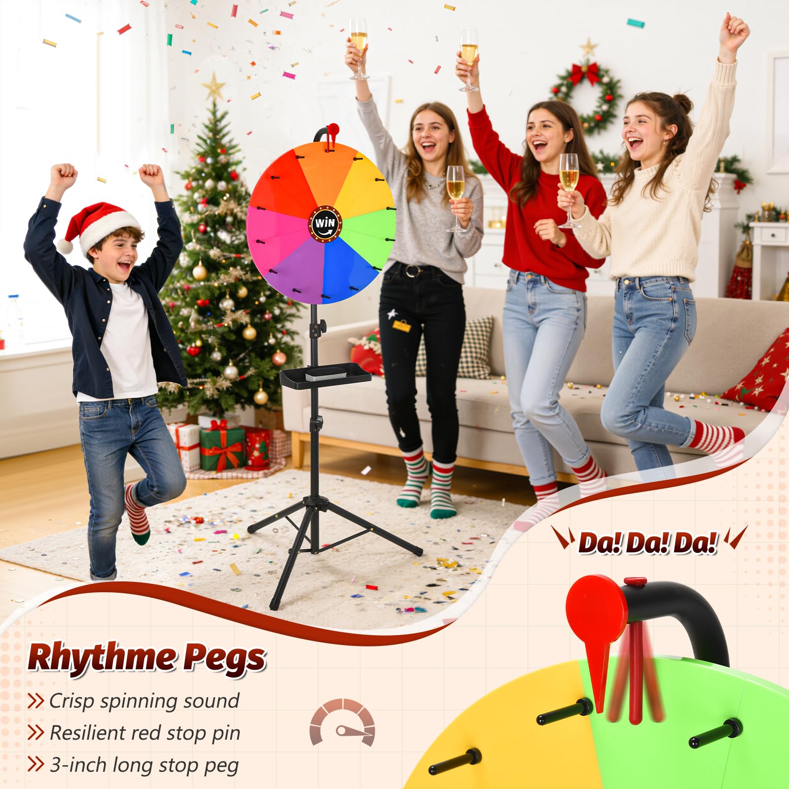 GADFISH 24-inch Spinning Prize Wheel, Ajustable 37"-65" Height Spin Doodle Game Spinner, Storable Prize Wheel Spinner with Stand, Wheel of Fortune Game, 14 Colors: 18"