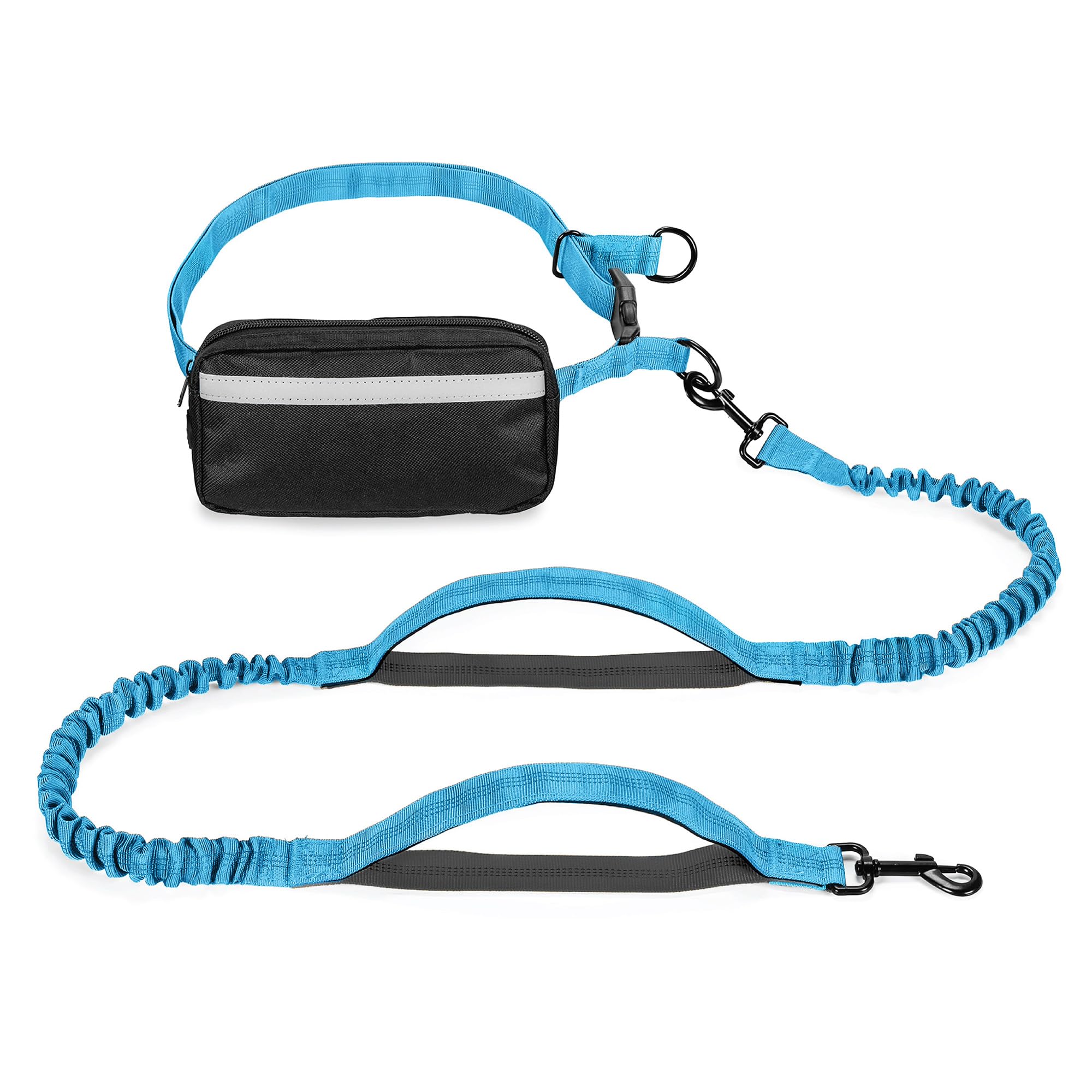 Squirrel Products Hands Free Dog Leash with Hip Belt/Crossbody Strap, Zipper Pouch, and Shock Absorbing Bungee for Walking or Jogging with pet (Blue,