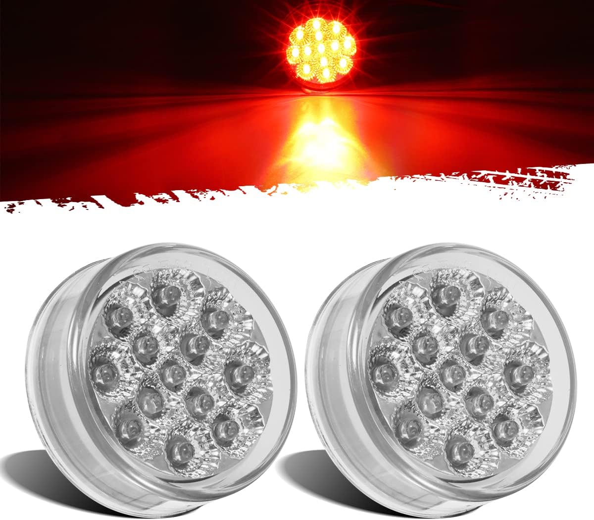 Partsam 2 Pcs Mini-Reflex Red Clear Lens Side indicator LED Marker Clearance Truck Light w/2 Standard Pin, Sealed Faceted 2.5" Round LED Trailer Sidelight ID Light Identification Taillight 13 Diodes