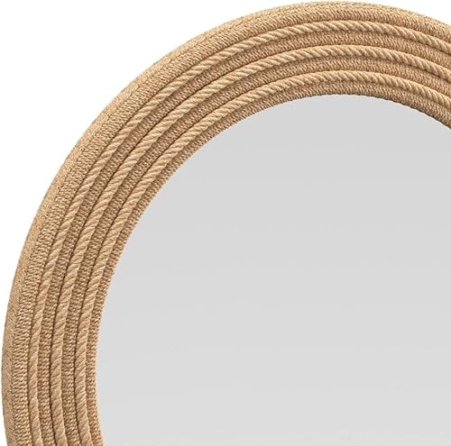 Miniatura 5 de Espejo de pared redondo sobre tablero con tela de cuerda marrón natural