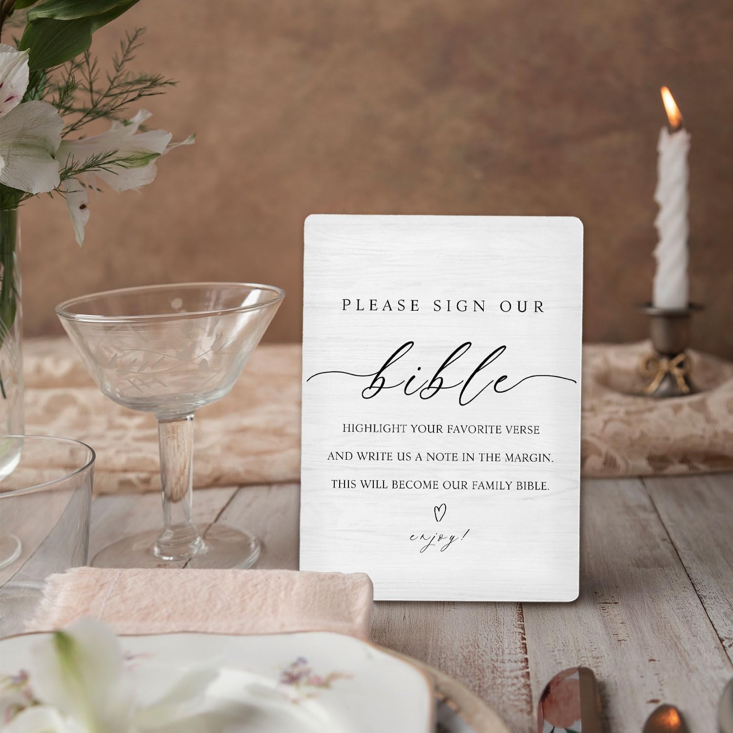 Bible Guest Book Sign, Wedding Shower Decorations, Please Sign Our Bible Wooden Stand Sign 5"X7", Wedding Signs for Ceremony and Reception Table Decor Decorations (5x7 Inch) - Image 4