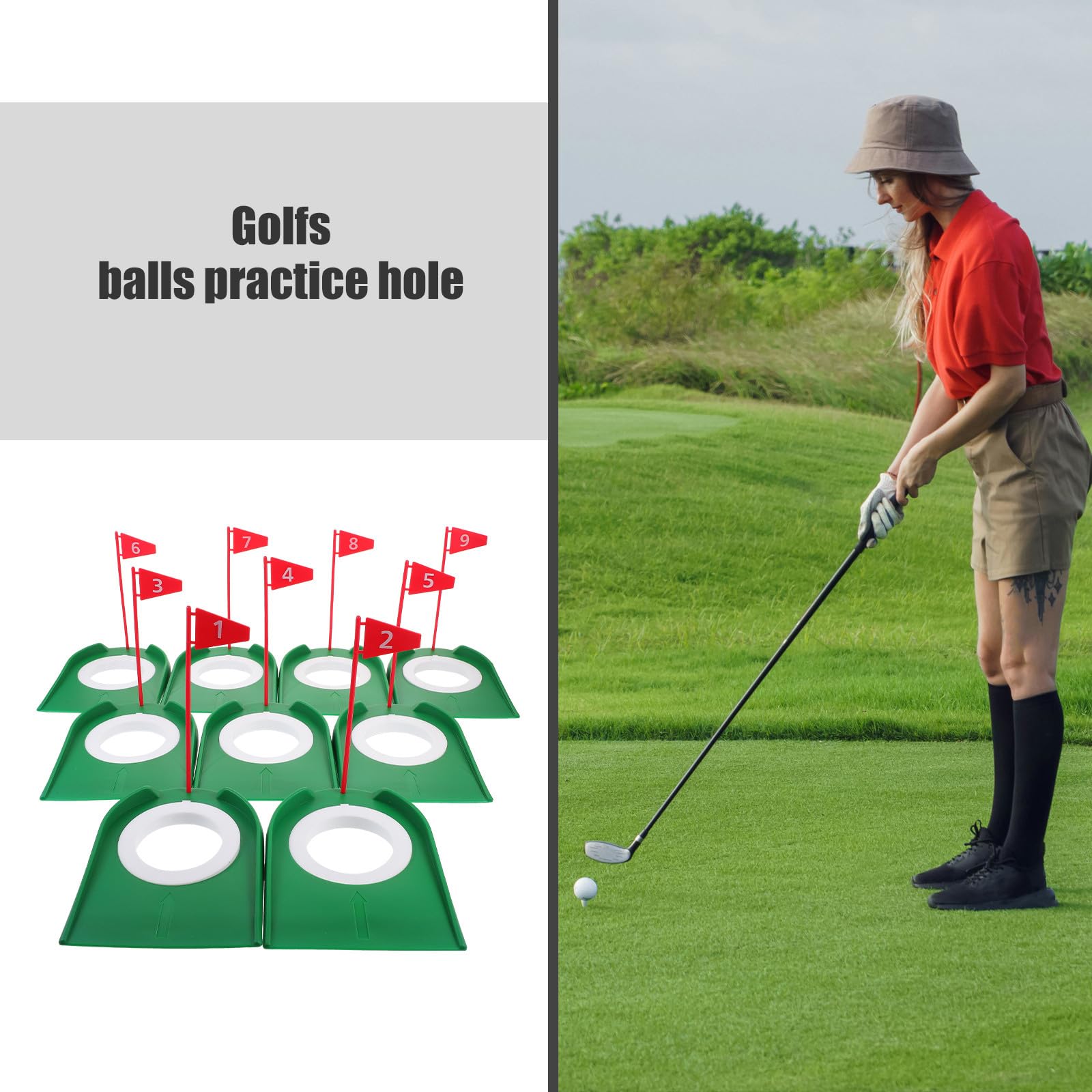 9 Piezas Golf para Práctica de Putting con Bandera Desmontable Cup para Entrenamiento Interior y Exterior Precisión Pequeños