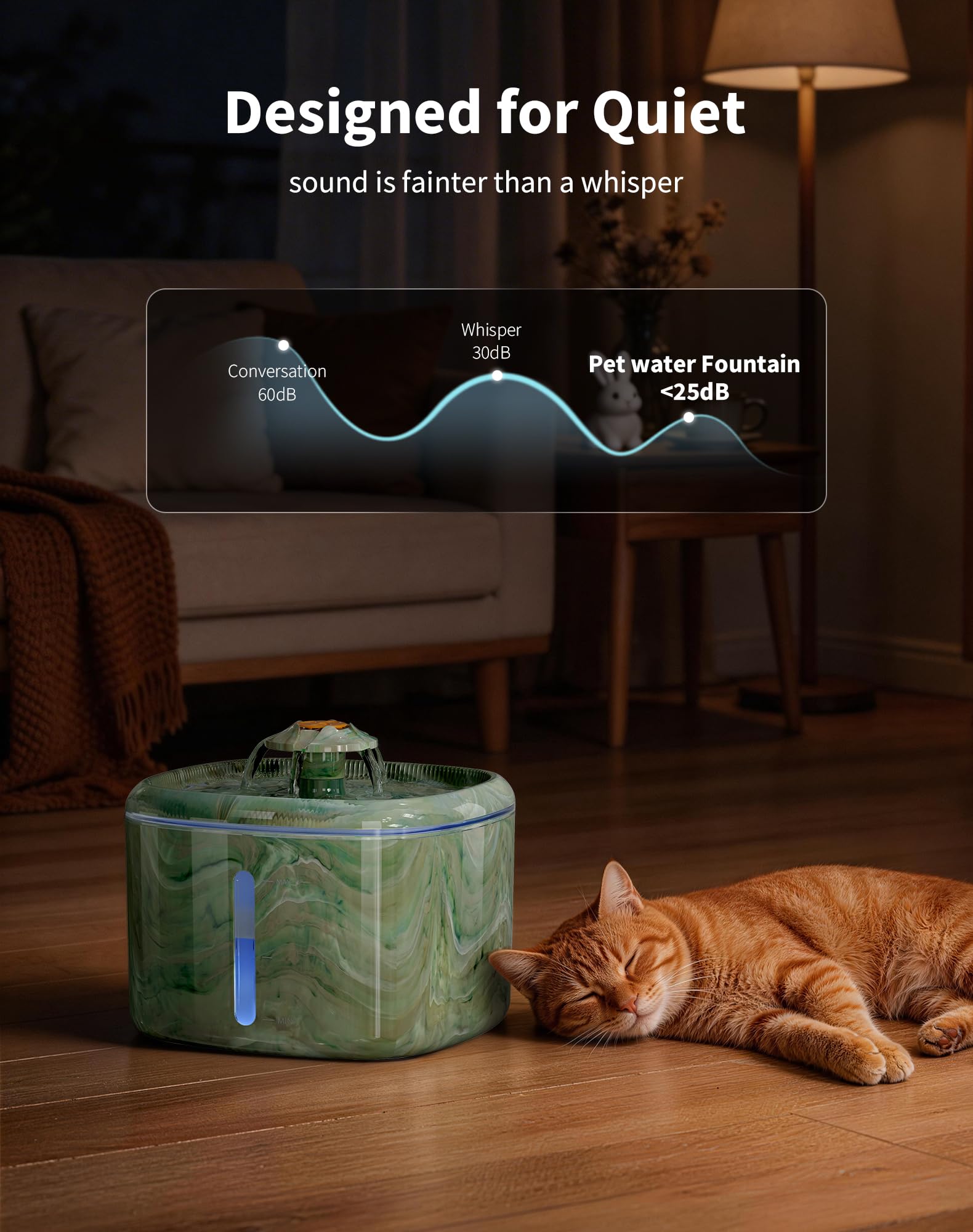 Fontana d'acqua per gatti, 2,5 l, fontana automatica per animali domestici, con attrattore rotante e design mimetico, erogatore d'acqua ultra silenzioso per gatti, cani, filtraggio a 4 stadi, per