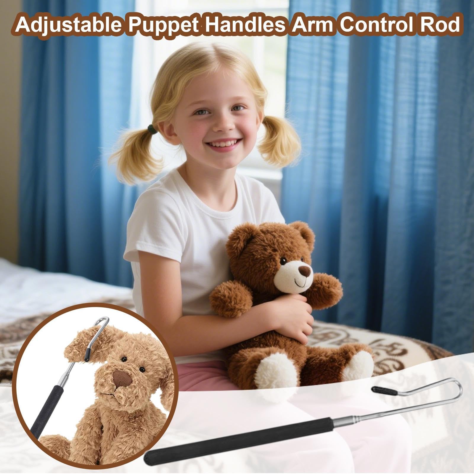 Puppenstab - Teleskop Armsteuerstab | Puppet Arm Rods | Puppenzubehör für Handpuppen & Klappmaulpuppen, Metallführungsstab für Theater & Schule, Flexible Handhabung für Puppenspieler Silber