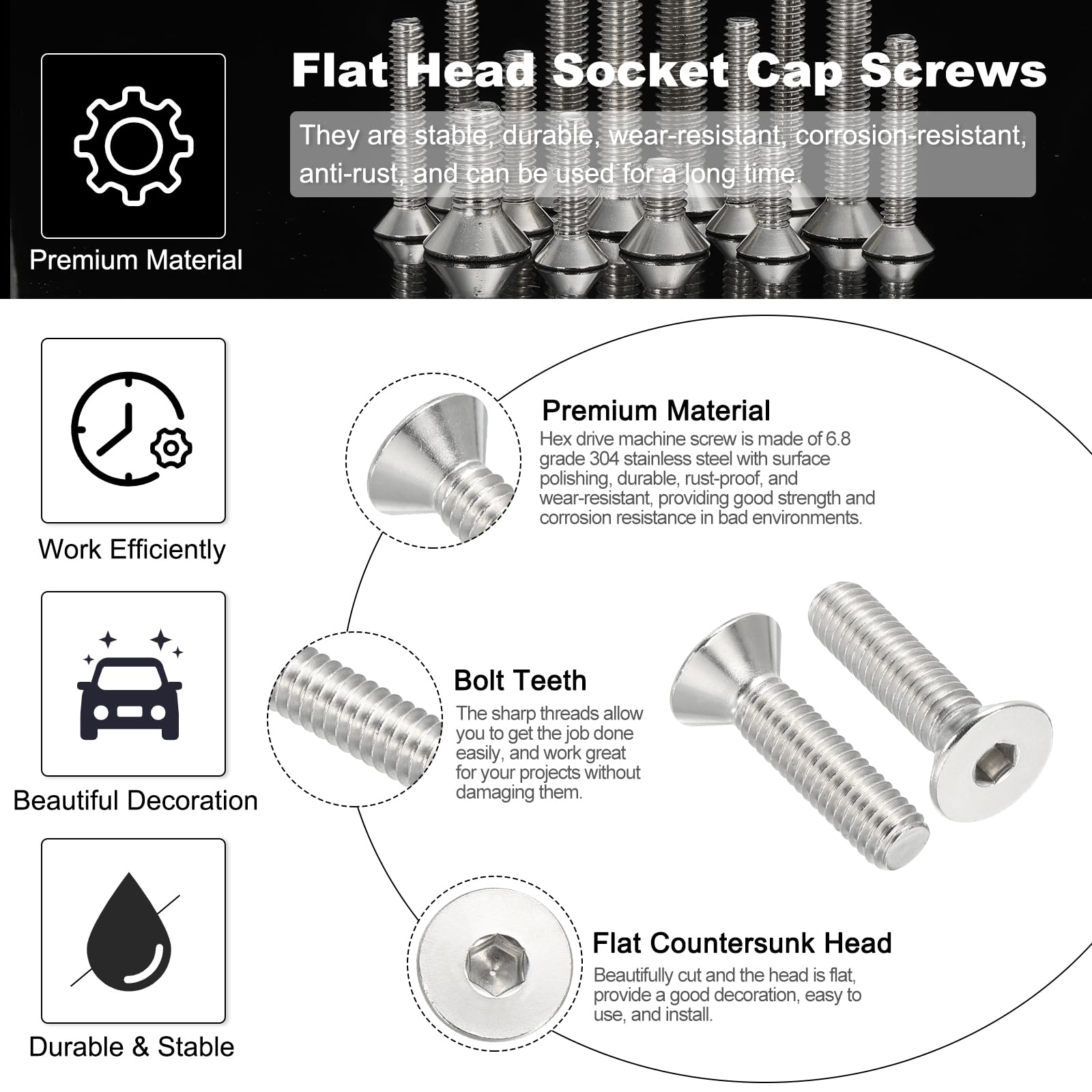 PATIKIL 3/8-16 x 1-1/2" Flat Head Socket Cap Screws - Image 3