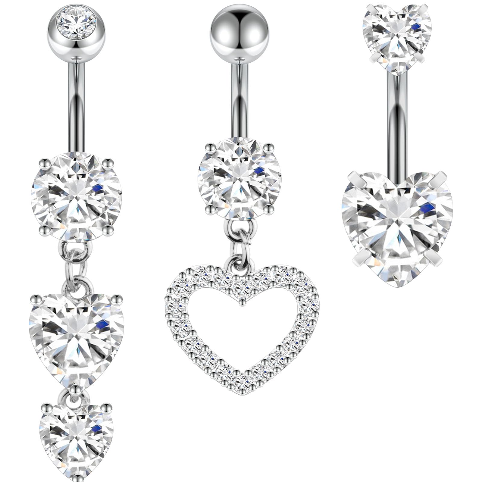 Aucuu 3/4/5/12/20PCS Piercing Ombligo, 14G de Acero Inoxidable, Forma de Barra Curvada y Circonita CZ Cúbica Perla Ombligo Joyería para Mujeres Hombres — view 14