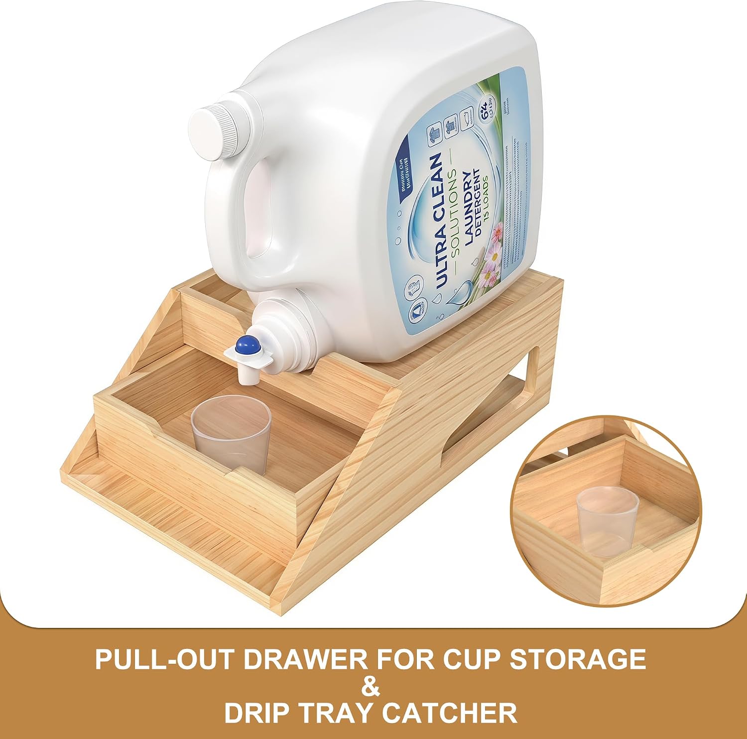 Easy-Clean Laundry Detergent Holder Stand w/ Drawer & Tray