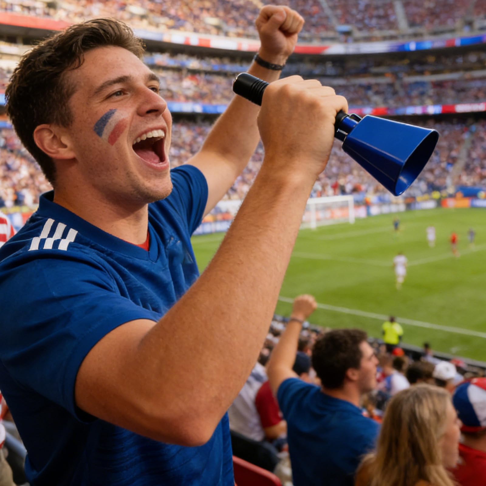 Hemobllo Kuhglocke mit Griff und Handschlaufe (22cm), Laute Metall Handglocke Fanartikel zum Anfeuern, Blaue Cowbell Glocke für Fußball, Sportveranstaltungen, Stadion und Party