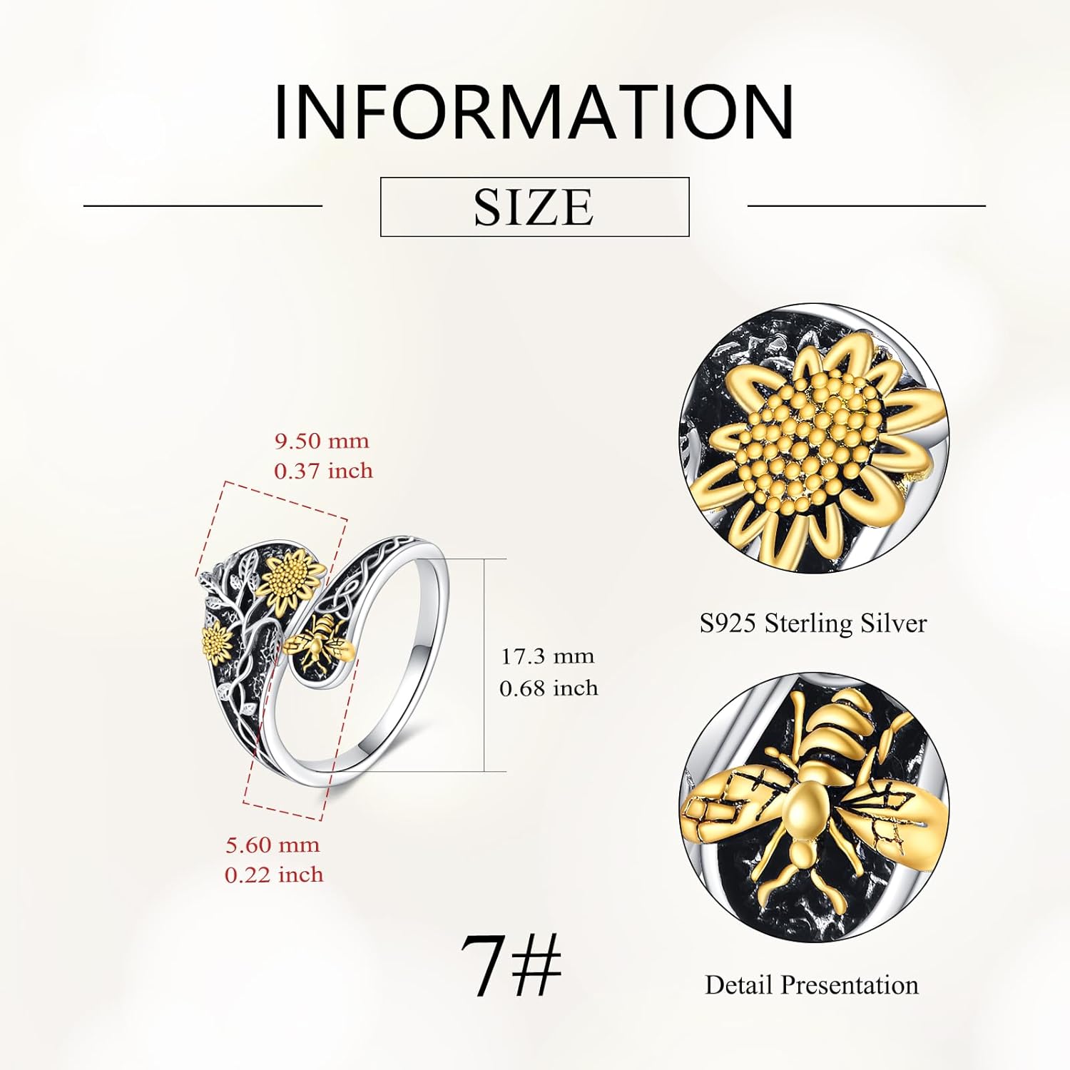 Sunflower/Hummingbird/Mountain Spoon Ring Sterling Silver Vintage Adjustable Antique Spoon Rings for Women Flower Wide Thumb Ring
