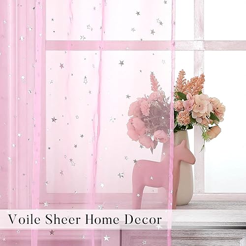 Miniatura 3 de WUBODTI 1 panel, cortinas traslúcidas con estrellas rosas para decoración de habitación del bebé, 39 x 79 pulgadas, 1 panel, bonito filtro de luz de