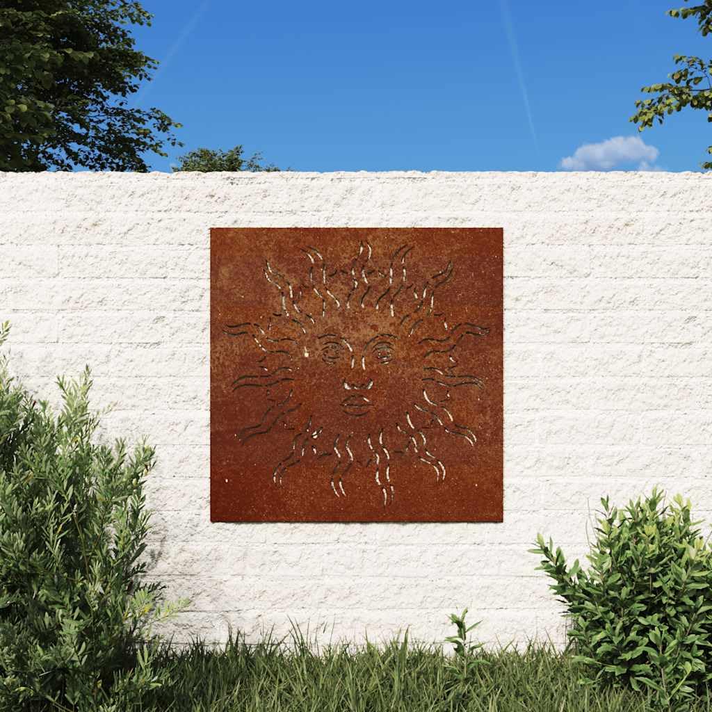 Decorazione da parete da giardino in acciaio Corten, design sole, 55 x 55 cm, in acciaio resistente alle intemperie, effetto ruggine, decorazione da parete per giardino, terrazza, balcone