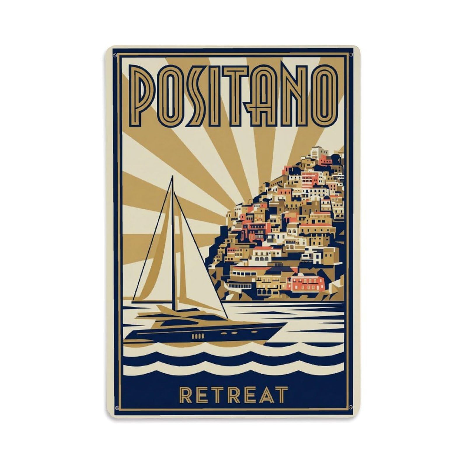 Vintage Travel Positano Italy Retreat Metal Tin Sign Plaque Wall Decor for Cafe, Club Bar, Office, Garden Metal Poster 8x12Inch
