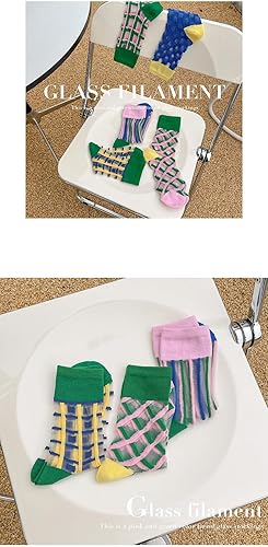 Miniatura 6 de CYee 5 pares de calcetines coquetos transparentes a cuadros para mujer, de cristal jacquard, Y2K, calcetines de tobillo Fairycore transparentes, A