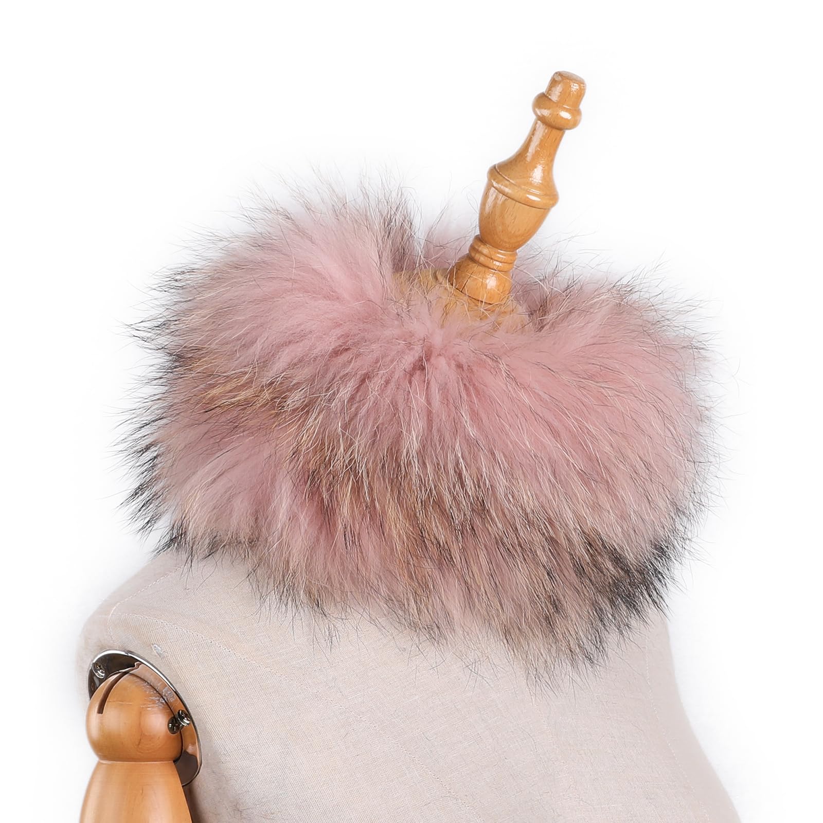 Women's Winter Headband Genuine Raccoon Fur Knitted Neck Warmer Furry Fur Infinity Hairband Elastic (Pink)