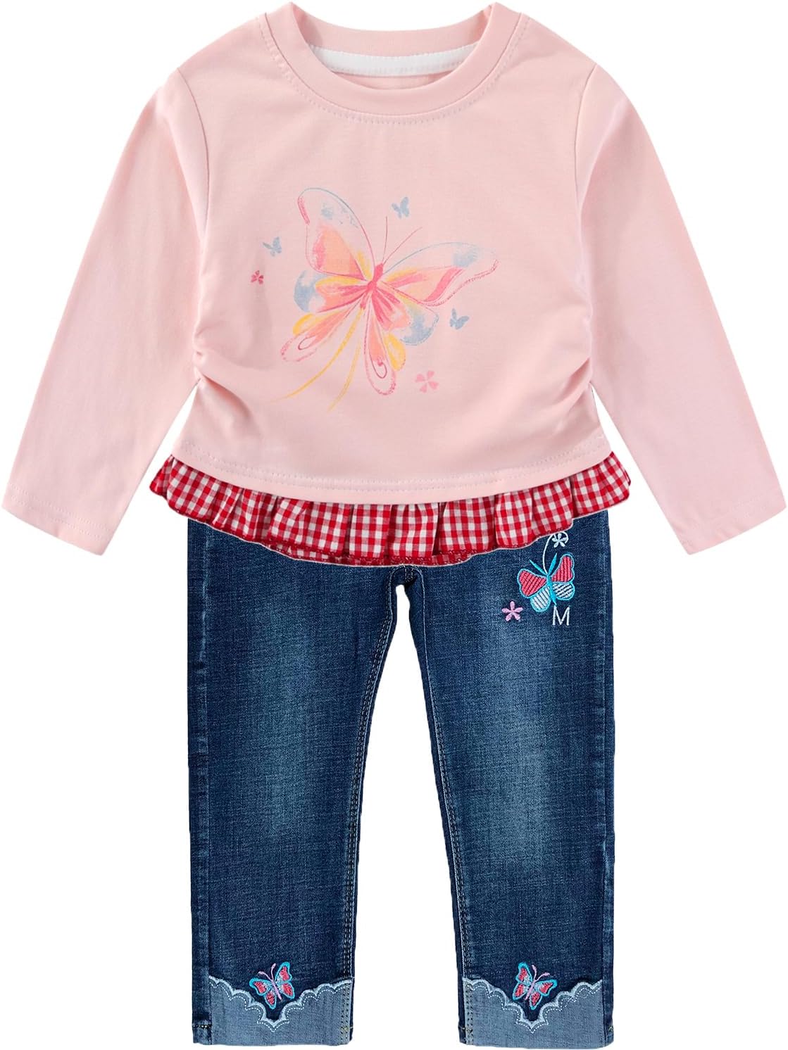 Peacolate 2-7T Spring Fall Little Girls 2pcs Clothing Set Pink T Shirt and Jeans