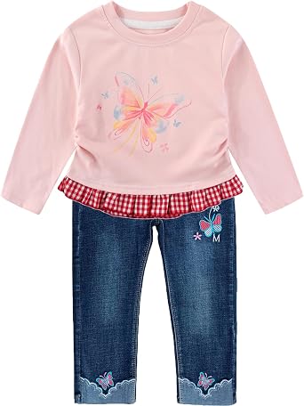 Peacolate 2-7T Spring Fall Little Girls 2pcs Clothing Set Pink T Shirt and Jeans