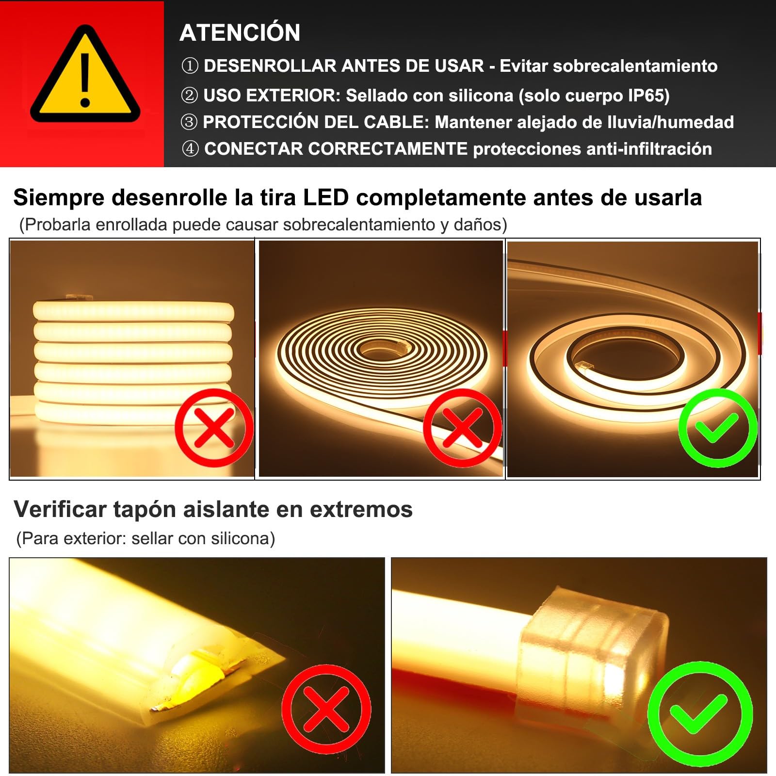XUNATA 25m LED Neon Flexible 220V, Tira de LED COB con Cable de Alimentación, Alto brillo 288 LEDs/m, Cada Corte de 50 cm, IP65 Impermeable Luz de Cuerda - Blanco Cálido