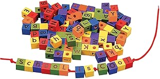 Wonderful Wood Alphabet Lacing Beads, Upper and Lowercase Sides - 104 Pieces and 2 Laces - Classroom Teacher Supplies