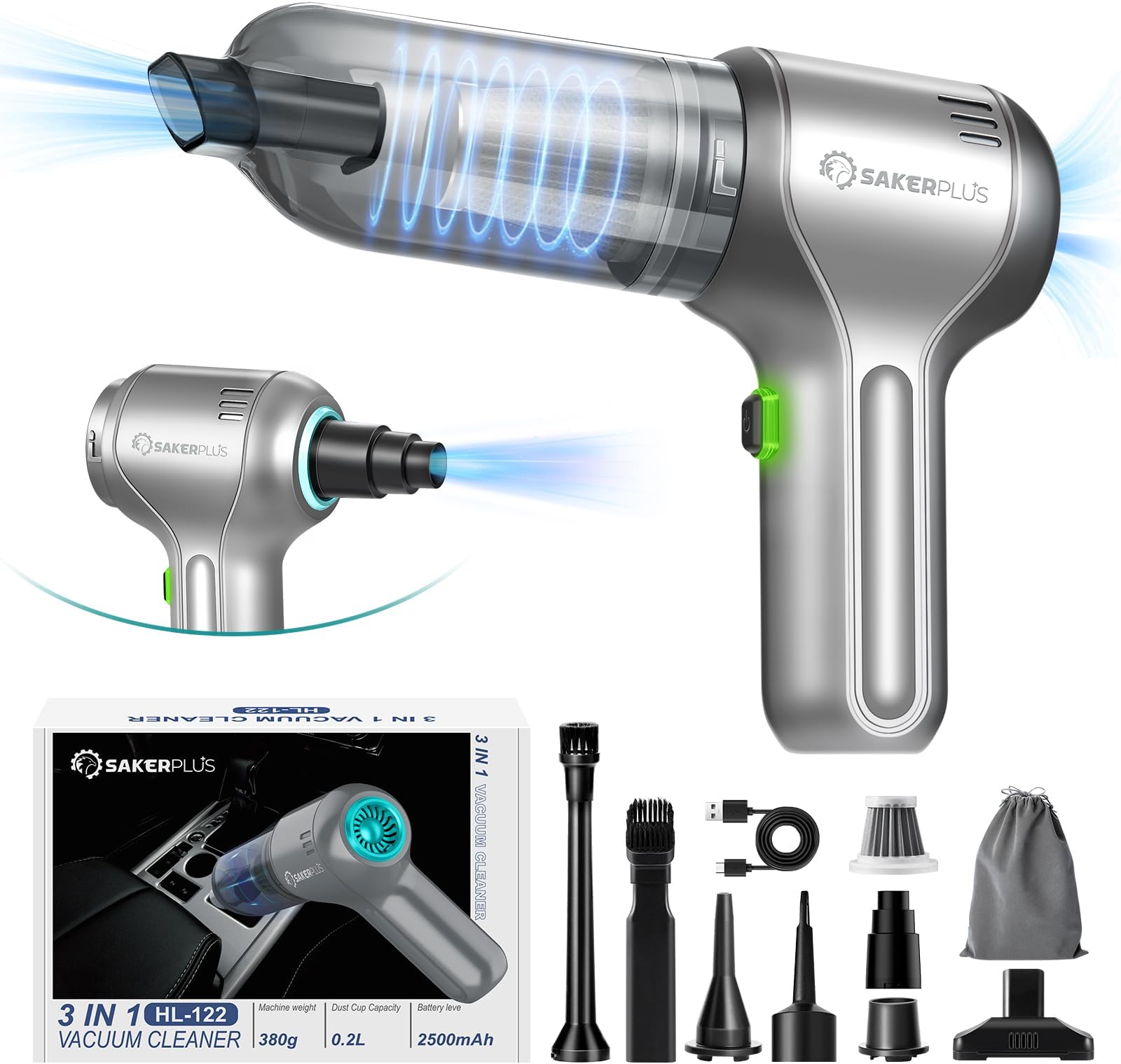 Car Vacuum Cleaner-Wireless Handheld Car Vacuums with Best Suction,Brushless Motor 12000PA Maximum Power,3 in 1 Mini Portable Vacuum Cleaner Cordless for Home,Office,Kitchen,Cars