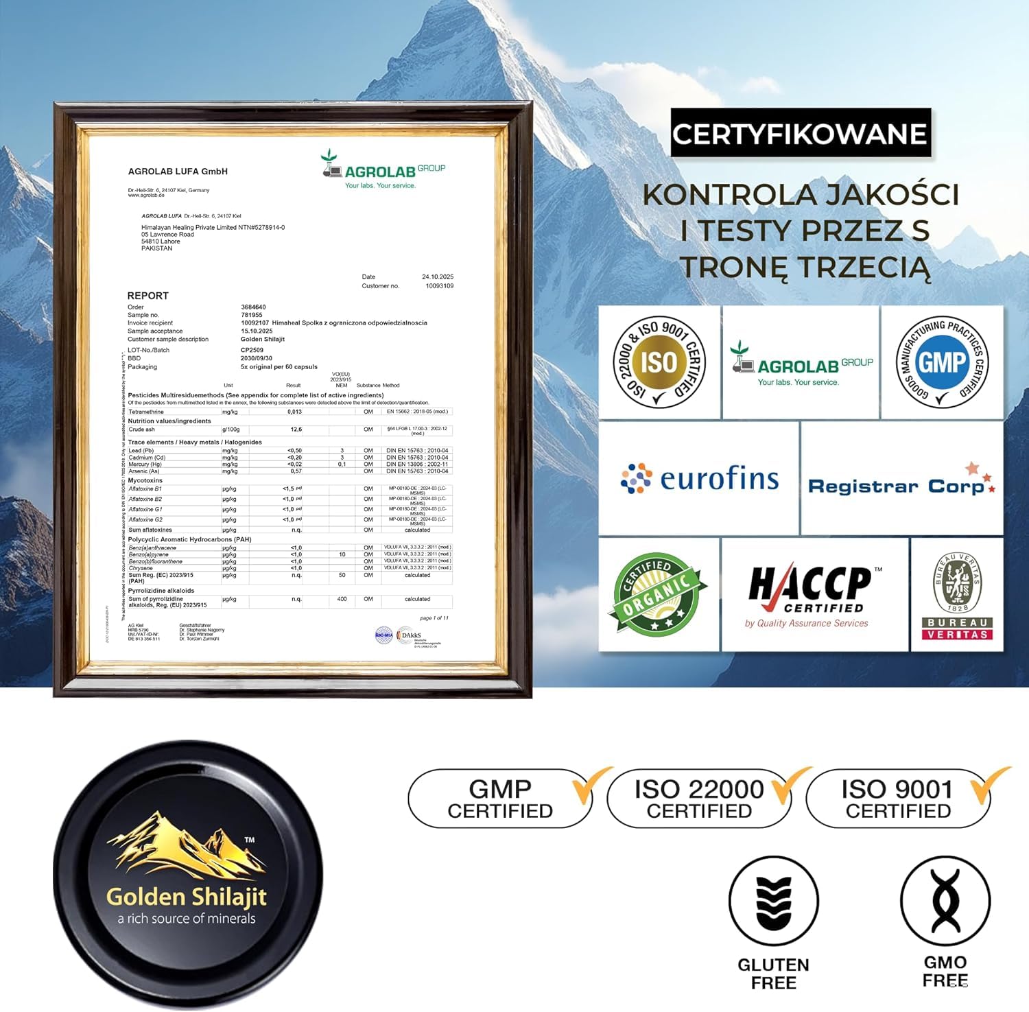Goldene Shilajit-Kapseln 450 mg 90 Kapseln (3-Monats-Vorrat) Mumijo mit über 85 Natürliche Mineralien mit Fulvinsäure & Huminsäure Natürliche Energie und Vitalität, Pflanzlich, Laborgeprüft