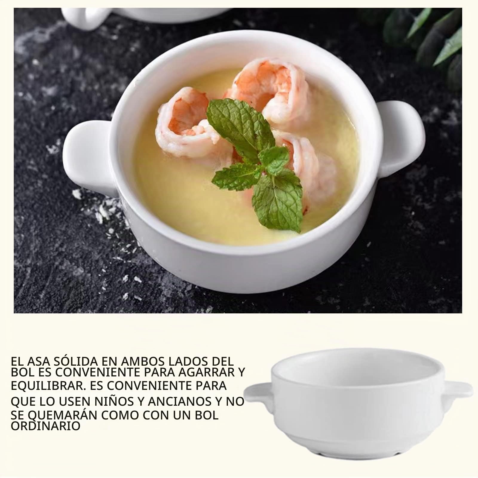 Set de 4 Cuencos para Sopa 250 ml Con Asa - Ensaladera, Tazones para Aperitivos, Desayuno, Cereales y Pasteles - Olla de Cebolla de Porcelana para La Cocina