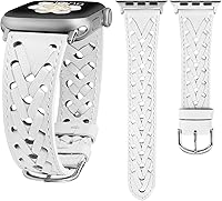 Vista 11 de Wearlizer Correa de cuero compatible con Apple Watch Band de 41/40/38/44/45/46/49/1.654 in para mujeres y hombres, correa trenzada ahuecada