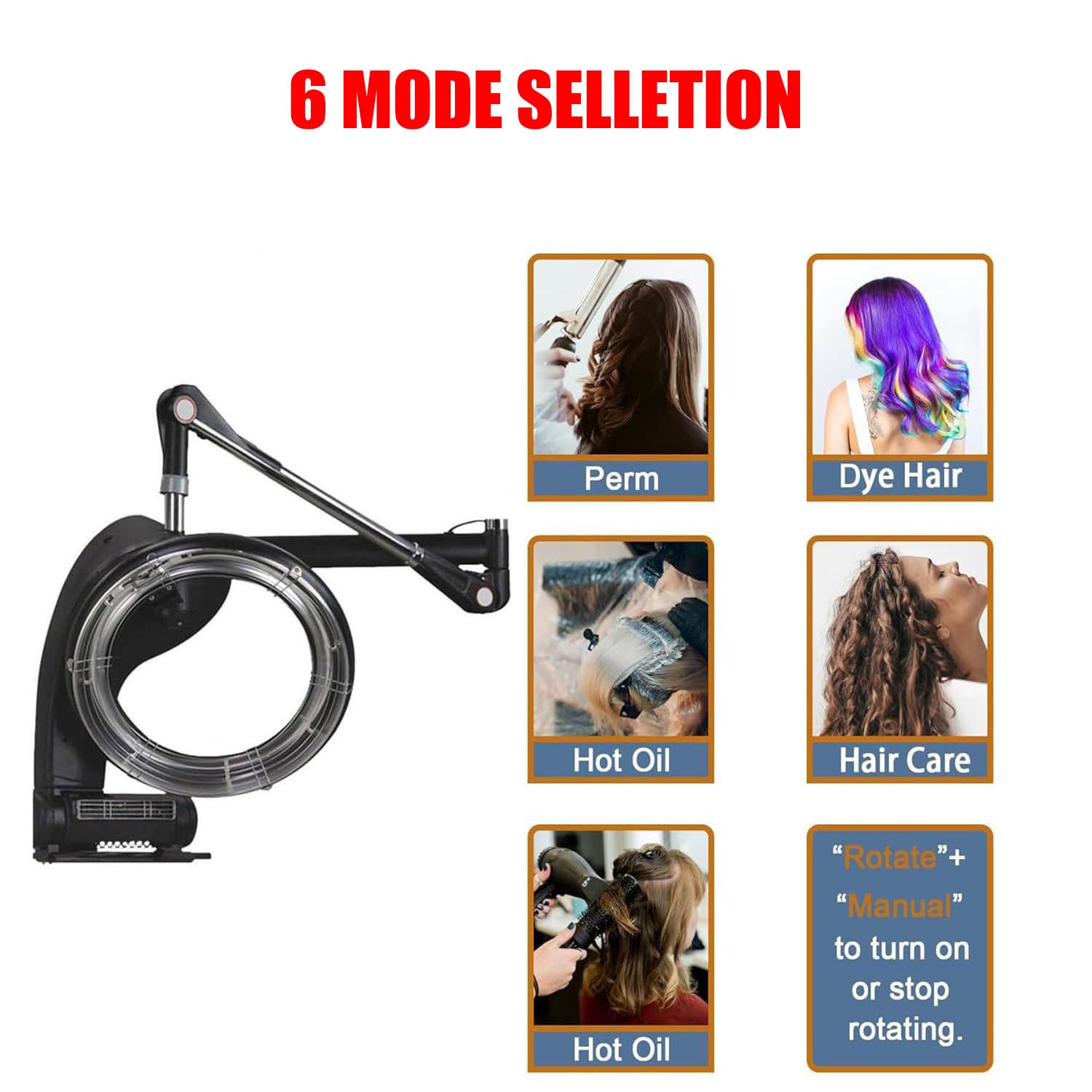 Suszarka do włosów Salon Orbiting Digital Control Infrared Hair Color Perm Processor Suszarka Accelerator Stojak podłogowy/uchwyt ścienny z regulowanym timerem i temperaturą,Wall-Mounted