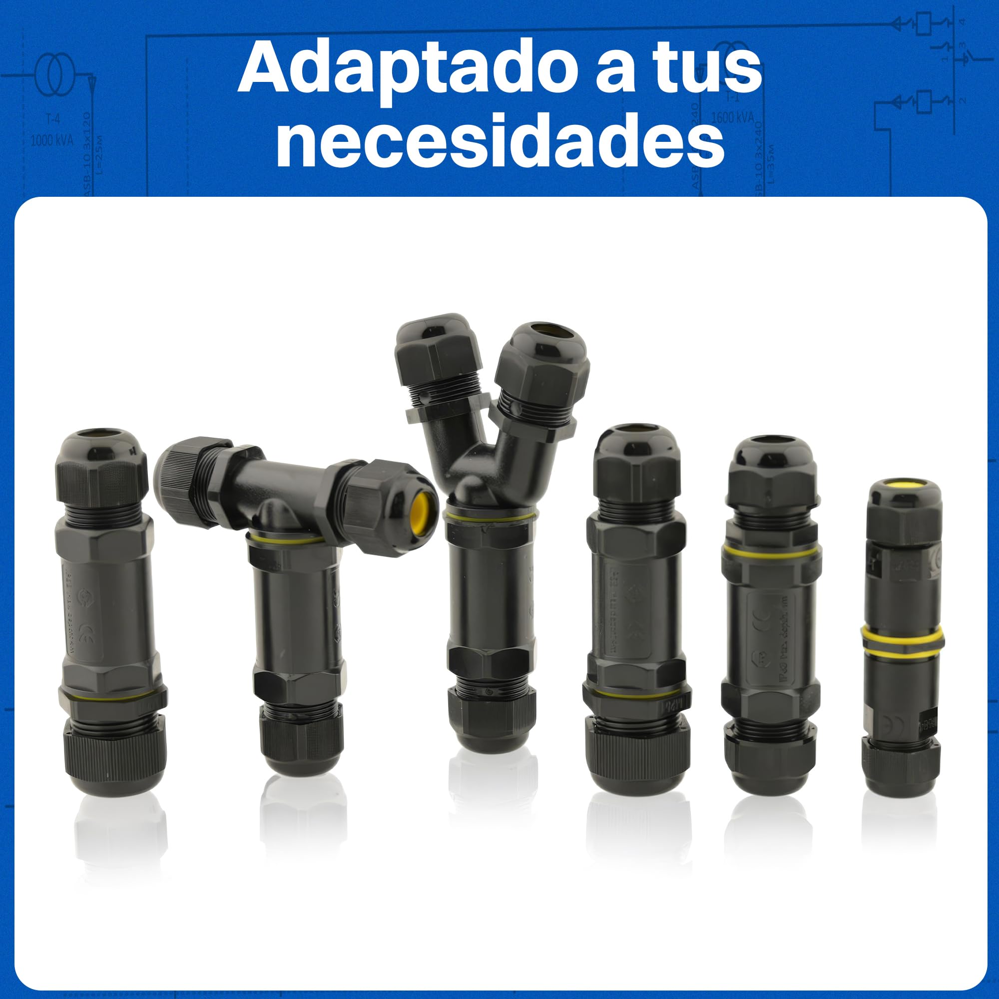 Intratec 10x Conectores de Cable Impermeables IP68 con 2 Entradas – Conector de 4 Polos 24A 450V AC para Instalación Fácil en Casa y Jardín, M25 Diámetro de Cable 4-14 mm